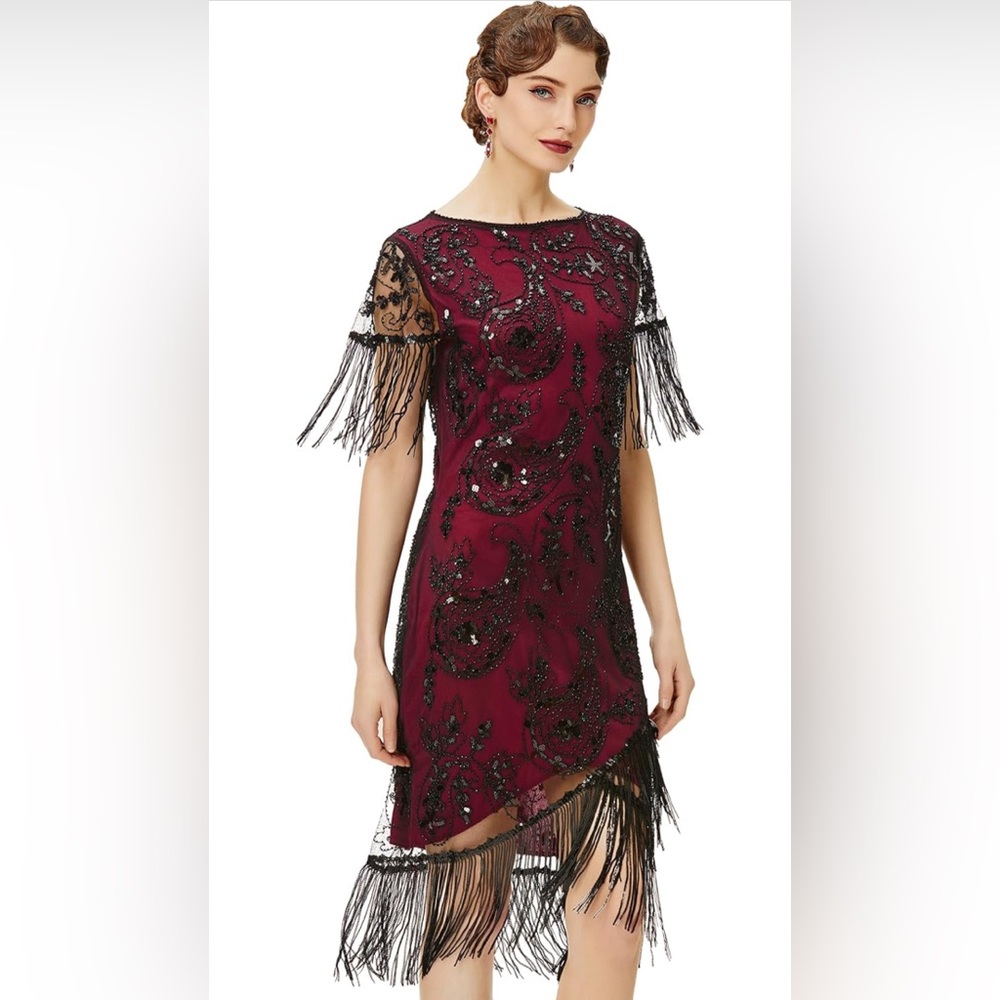 BABEYOND 1920s Flapper Dress Great Gatsby Fringed Sequins Dress for Prom Party